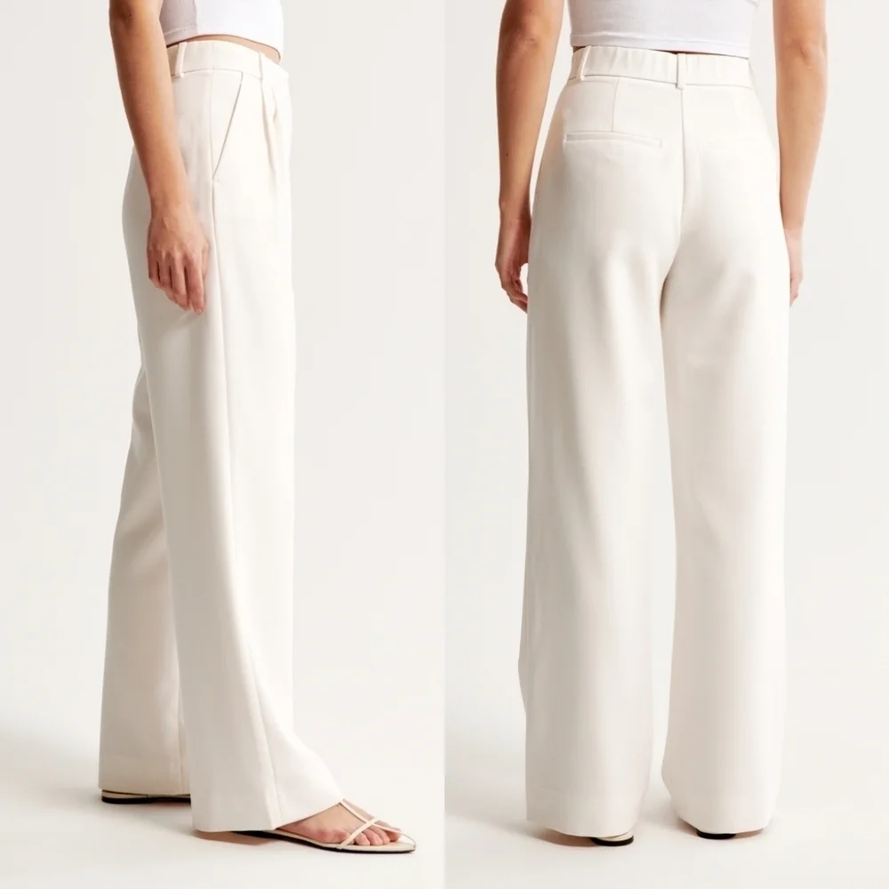 A&F Sloane Tailored Wide Leg Pant White